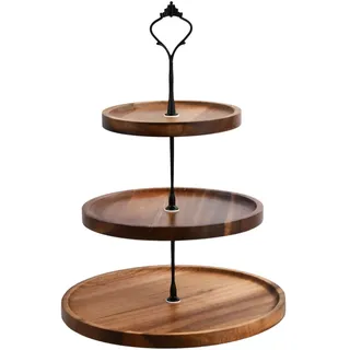 Astralong Etagere 3 Etagen Holz, Tortenständer 3 Stöckig, Cupcake Ständer mit Metallgriff, Kuchenständer, Servierständer für Dessert Obst Geburtstag Nachmittagstee Party Hochzeit (B)
