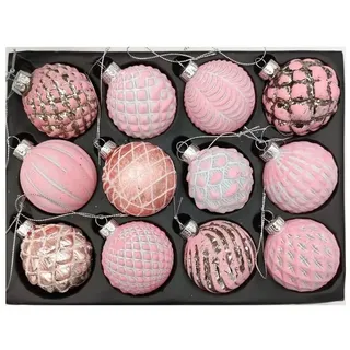 Buri Glas-Weihnachtsbaumkugeln rosa 12er-Set 6cm Christbaumschmuck Weihnachtsdeko