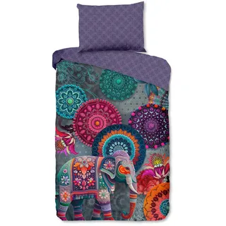 Wendebettwäsche , Lila, Multicolor, Orange, Rot, Türkis, Violett , Textil , Elefant , 140x200 cm , Oeko-Tex® Standard 100, BCI (Better Cotton Initiative) , atmungsaktiv , Heimtextilien, Bettwäsche & Leintücher, Bettwäsche, Wendebettwäsche
