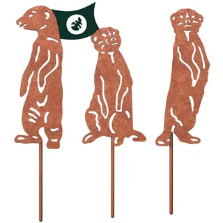 VERDOBA Erdmännchen Gartendeko Rost - Erdmännchen Figuren Set mit Rostpatina - Gartenstecker Rost - Gartendeko Erdmännchen aus stabilem Eisen - Rostdeko für Garten, Balkon & Terrasse