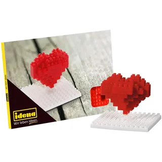 IDENA 40153 - Postkarte Herz mit einem 3D Modellbauset mit 42 Original Brixies Minibausteinen, Schwierigkeitsgrad 1, Grußkarte oder Mitbringsel für Kinder und Erwachsene