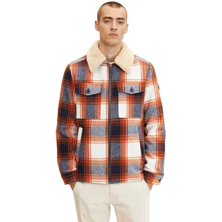 TOM TAILOR Herren Wolljacke mit Karo-Muster 1033512, 30623 - Off White Orange Check, XL