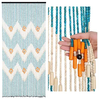 BECHAEO Perlenvorhang für Tür, handgefertigt, Bambus, Holztürperlen, hängende Raumteiler, Hippie-Vorhang für Flur, Fenster, Boho, rustikal, Heim-Shop-Dekor, 80 x 190 cm, Blau