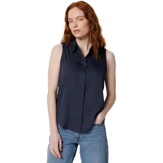 Amazon Essentials Damen Bluse Regular-Fit Ärmellos Button-Down-Bluse Navy Large