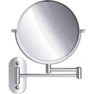 DEUSENFELD KW52C - Doppel Wand Kosmetikspiegel, 5x Vergrößerung + Normalspiegel, Ø20cm, 360° vertikal und horizontal schwenkbar, hochglanz verchromt