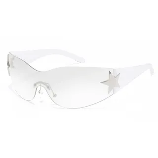 Long Keeper Trend Y2k Wrap Around Sonnenbrille für Damen Herren, Vintage Randlose Sonnenbrille Damen Groß mit Stern UV Schutz Mode Retro Rave Brille