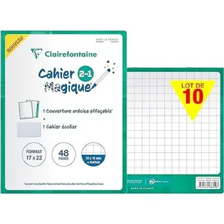 Clairefontaine 66710Cpack - Packung 10 Heft - Schulheft "Cahiers magiques", doppelseitiger und abwaschbarer Schiefereinband 17x22 cm, 24 Blatt kariert 10-10 mit Rand, 90g, Smaragdgrün, 1 Pack