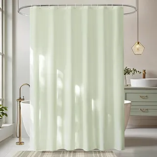EurCross Duschvorhang 200x200 Wasserdicht für Badezimmer, Cremegrün Textil Stoff Antischimmel Waschbar Bad Vorhang mit 14 Ringen
