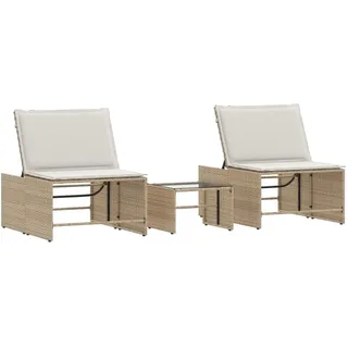vidaXL Sonnenliegen 2 Stk. mit Tisch Beige Poly Rattan - Beige