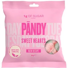 PANDY Candy Sweet Hearts – Himbeer- und Birnen-Gummibonbons, nur 1 g Zucker und 80 Kalorien, 1 x 50 g