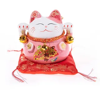 Lachineuse Katze Maneki Neko – Spardose Katze Nippon – Figur Glücksbringer Japanisch – Farbe Rosa – Porzellan – Deko-Idee Japan und Asien – Glück, Glück, Wohlstand