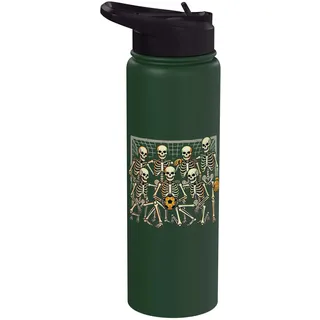 Skelett Halloween Spielende Fußballmannschaft Fußball Gruseliger Schädel Stainless Steel Insulated Water Bottle