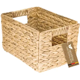 HMF Aufbewahrungskorb geflochten aus Wasserhyazinthe, dekorativer Korb mit Tragegriffen zur Aufbewahrung für Badezimmer Küche und Wohnbereich | Größe M | 32 x 23 x 20 cm | Natur