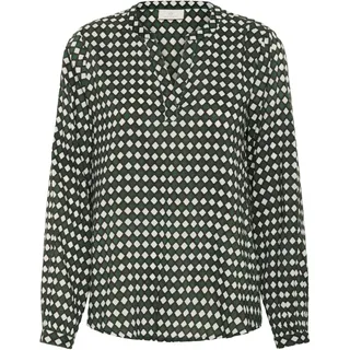 KAFFE Langarm-Bluse KAsary Damen Bluse V-Auschnitt Langarm mit Geometrisches Muster 36, Dark Green -Diamond Print