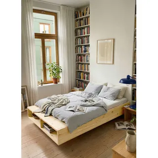 Stauraumbett KARUP DESIGN "Merge Bed Bettgestell m. integrierter Bank m. Stauraum, mehrere Größen", natur, B:94cm H:32,5cm L:227cm, Betten, Stauraumbett, inkl. Lattenrost, excl. Matratze, FSC-zertifiziertes Massivholz