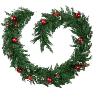 Tectake tectake® Weihnachtsgirlande, Rot, Grün, Kunststoff, Freiform, 270 cm, Dekoration, Weihnachtsdekoration, Dekoblumen