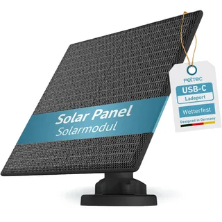 PetTec - Solar Panel für Überwachungskamera aussen Pet Cam - Solarmodul 4,4W in Schwarz - Für Outdoor Kameras mit Akku & USB-Port - Ideal für Pet Cam Produkte - Inkl. Ladekabel und Halterung