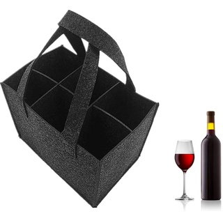 Hitopin Weinflasche Geschenk Tasche Wein Tasche 6 Flaschen Weinflaschen Geschenktüte Wiederverwendbare Waschbar mit abnehmbaren Teiler Flaschenträger für Reisen Party Strand Urlaub (Schwarz)