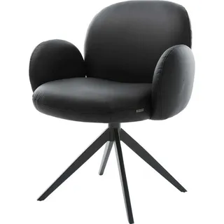 DeLife Drehstuhl Nube-Flex mit Armlehnen Echt-Leder Schwarz Kreuzgestell breit Schwarz 360° drehbar Wippfunktion Taschenfederkern, Esszimmerstühle