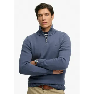 Strickpullover SUPERDRY "COTTON KNIT HENLEY", Herren, Gr. M, blau (soft navy), Strick, Obermaterial: 100% Baumwolle, unifarben, slim fit hüftlang, Rundhals, Rippbündchen, Pullover Strickpullover, aus Baumwolle, Slim Fit, mit Stehkragen, hüftlange Form, pflegeleicht