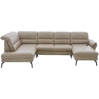 Beldomo Speed Wohnlandschaft , Beige , Leder , Echtleder , Semi-Anilinleder , U-Form , 336x206 cm , Goldenes M , erweiterbar, Typenauswahl, Fußauswahl, Lederauswahl, Sitzqualitäten, seitenverkehrt erhältlich, Bettfunktion erhältlich, Hocker erhältlich, individuell planbar , Wohnzimmer, Sofas & Couches, Wohnlandschaften, Wohnlandschaften in U-Form