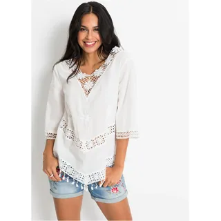 bonprix "Tunikabluse aus reiner Baumwolle", femininer Stil, 3/4-Ärmel, bequeme Passform, aus reiner Baumwolle. wollweiß