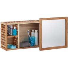 Bild von Wandregal mit Spiegel, Walnuss, verschiebbarer Spiegel, geöltes Holz, 80 cm breit, besonders fürs Badezimmer, natur