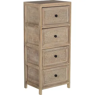 DRW Rechteckige Kommode aus Holz mit 4 Schubladen aus Korbgeflecht und Pawlonia, natürliches Finish, 40 x 30 x 94 cm