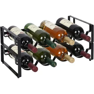 Relaxdays Weinregal, 8 Flaschen, 2er Set, stapelbar, je HxBxT 9,5x40x20 cm, Rot- & Weißwein, Flaschenregal, schwarz