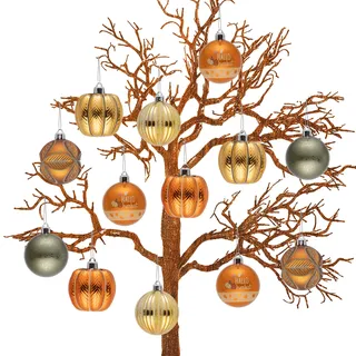 Valery Madelyn 16 Stück Herbst Deko zum Aufhängen, 6cm Halloween Kürbis Kugeln für Herbstdeko Weihnachtskugeln,Hängend Ornament Baumdeko,Innen und Draußen,Bronze