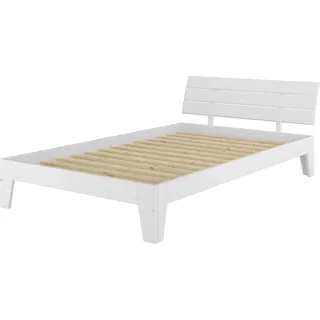 Breites Einzelbett in Überlänge 120x220 Massivholz Kiefer Holzbett in Weiß V-60.54-12-220WRollrost und Matratze inkl. - Weiß