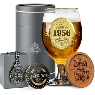 CROWNLY CRYSTAL® 1956 Bierglas mit Gravur 70. Geburtstag Mann personalisiertes Geschenk Deko Karte 70 Jahre Geschenkidee für Papa Opa