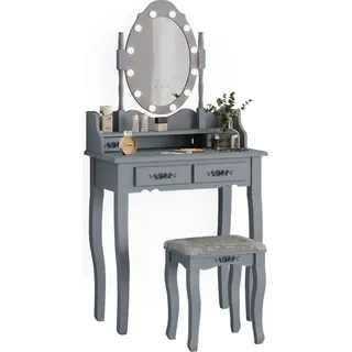 Schminktisch Vicco Maggie Grau 75 cm mit LED Beleuchtung und Hocker, Model 39600 - Grau