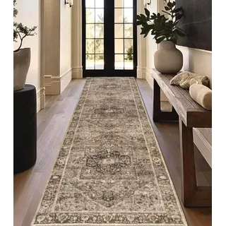 Homcomodar Teppich Läufer Flur 80x300cm Vintage Läufer Küchenteppich Waschbar Teppich Flur rutschfest Kurzflor Teppichläufer für Küche Eingang Schlafzimmer Wohnzimmer(Braun)