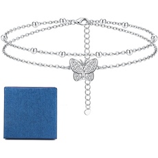 YADOCA Silber Fußkettchen für Damen Verstellbare Schmetterling Doppelte Fussketten Strand Fußschmuck Geschenke für Frauen Teenager Mädchen (Inklusive Geschenkbox)
