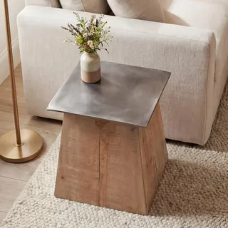 Beistelltisch HWC-L76b, Blumentisch Tisch, Industrial Massiv-Holz MVG- 45x36x36cm, natur mit Metall-Optik - Bunt