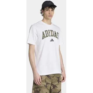 T-Shirt ADIDAS SPORTSWEAR "CAMO SCRIPT GRAPHIC", Herren, Gr. M, weiß, Obermaterial: 100% Baumwolle, Shirts T-Shirt, für Erwachsene, sportlicher Stil, ohne Verschluss, Basic-Design