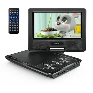 Yoton 9,5" Tragbarer DVD-Player für Kinder im Auto mit 7,5" HD-Schwenkbildschirm, Stereo-Lautsprechern, 6 Stunden Akkulaufzeit, Sync-TV/USB/SD-Karte-Unterstützung [Kein Blu-ray Support]