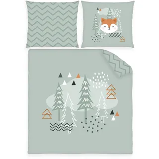 Herding babybest Wiegenbettwäsche, Nordic Forest, Kopfkissenbezug 35 x 40 cm, Bettbezug 80 x 80 cm, Mit Hoteleinschlag, 100% Baumwolle