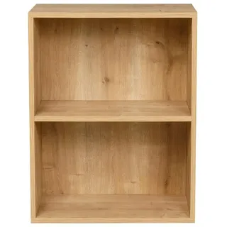 furni24 Breites Bücherregal mit 2 Fächern, Holzregal, Würfelregal, Aufbewahrungsregal, Saphir Eiche, 60x31x77h