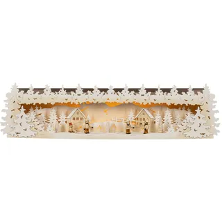 Schwibbogen-Fensterbank SAICO ORIGINAL "Premium-Line-Lichterbogenerhöhung, Kinder im Schnee", beige (natur), B:76,5cm H:19cm T:14,5cm, Holz teilmassiv, Schwibbögen, Schwibbogen-Fensterbank, mit Figuren, LED-Stripe, warmweiß, BxHxT: 76,5x19x14,5 cm