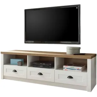 furn.design TV-Lowboard weiß Eiche hell Landhaus TV Unterteil 160 x 47 cm - Weiß, Naturbelassen