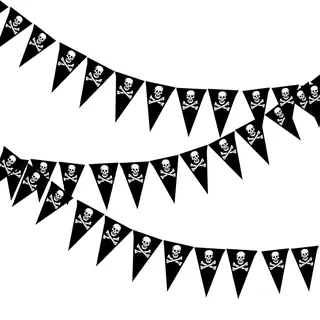 FUIPVGI 3 Stück/13.5M Wimplekette Pirat Girlande schwarz Piratenflagge Piraten Wimpelkette Fahne mit Totenkopfdesign für Kinder Piraten-Party Halloween Geburtstag Party Partydekoration (Schwarz)