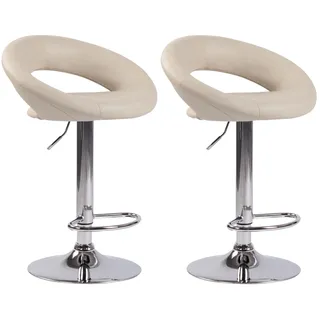 CLP 2er Set Barhocker Olinda Kunstleder höhenverstellbar und drehbar,creme chrom - Creme, Silber