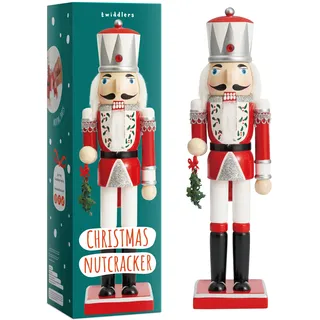 THE TWIDDLERS - Weihnachts Nussknacker Soldat aus Holz, 30cm in den Farben Rot, Silber und Weiß - Hochwertiges, handgefertigtes Kiefernholz, klassisches traditionelles Ornament, Weihnachtsdekoration