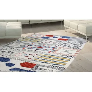 calo-deluxe Teppich "Evans 210" rechteckig 8 mm Höhe Wolle mit Baumwolle, Wohnzimmer, multi, elfenbeinfarben
