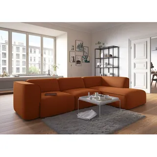 Raum.Id Ecksofa Merid jederzeit durch Module erweiterbar L-Form" 295x70x162 cm Struktur fein, Ottomane rechts, orange/terra