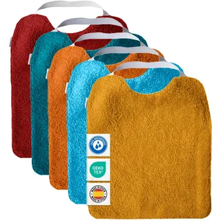 MIMUSELINA Set aus 5 Große Frottee Lätzchen Baby Wasserdicht Wiederverwendbar aus Baumwolle Premium mit Elastischem Hals | Hochwertige OEKO-TEX Lätzchen Baumwolle Ohne Plastik