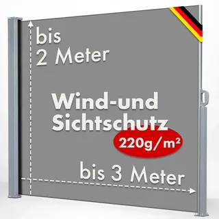 Seitenmarkise ausziehbarer Sicht & Windschutz Breite: 300 cm Höhe: 180 cm Anthrazit - Grau