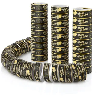 FunX Luftschlangen Geburtstag 3er Pack - Gold Schwarze Party Deko und Tischdeko für Mann oder Frau - Ideal für den Geburtstagstisch (Happy Birthday)